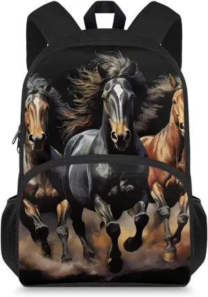 Horse School Backpack for Kids Bookbag for Teenagers Kids Primary Emergency School Bag Daypack Back to School Diaper Bags 17 Inch Backpacking Casual Kids Bookbag School Bag for Primary