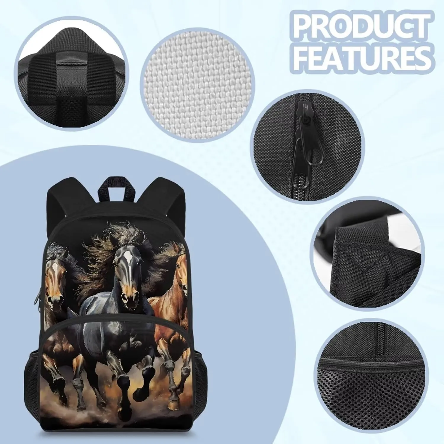Horse School Backpack for Kids Bookbag for Teenagers Kids Primary Emergency School Bag Daypack Back to School Diaper Bags 17 Inch Backpacking Casual Kids Bookbag School Bag for Primary