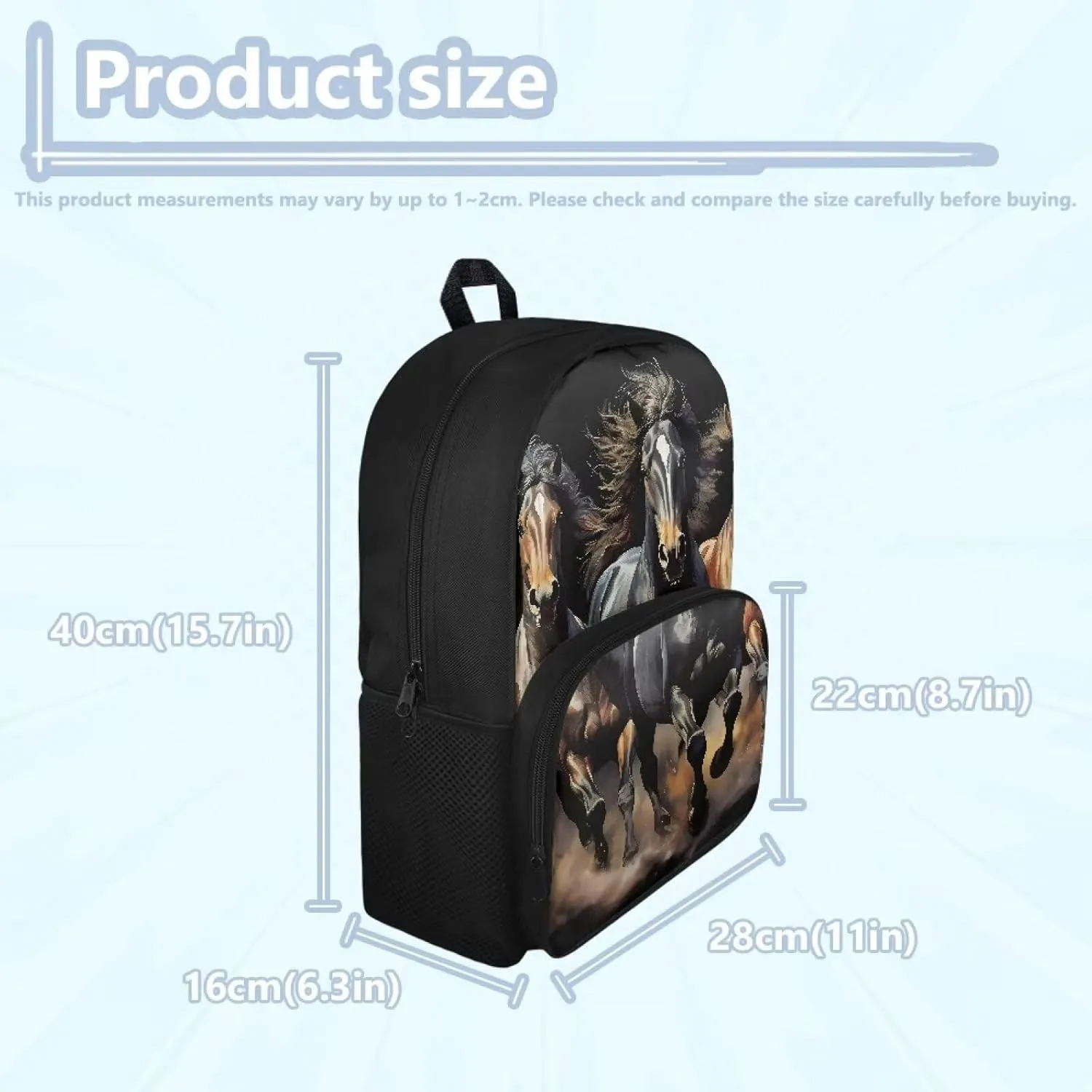 Horse School Backpack for Kids Bookbag for Teenagers Kids Primary Emergency School Bag Daypack Back to School Diaper Bags 17 Inch Backpacking Casual Kids Bookbag School Bag for Primary