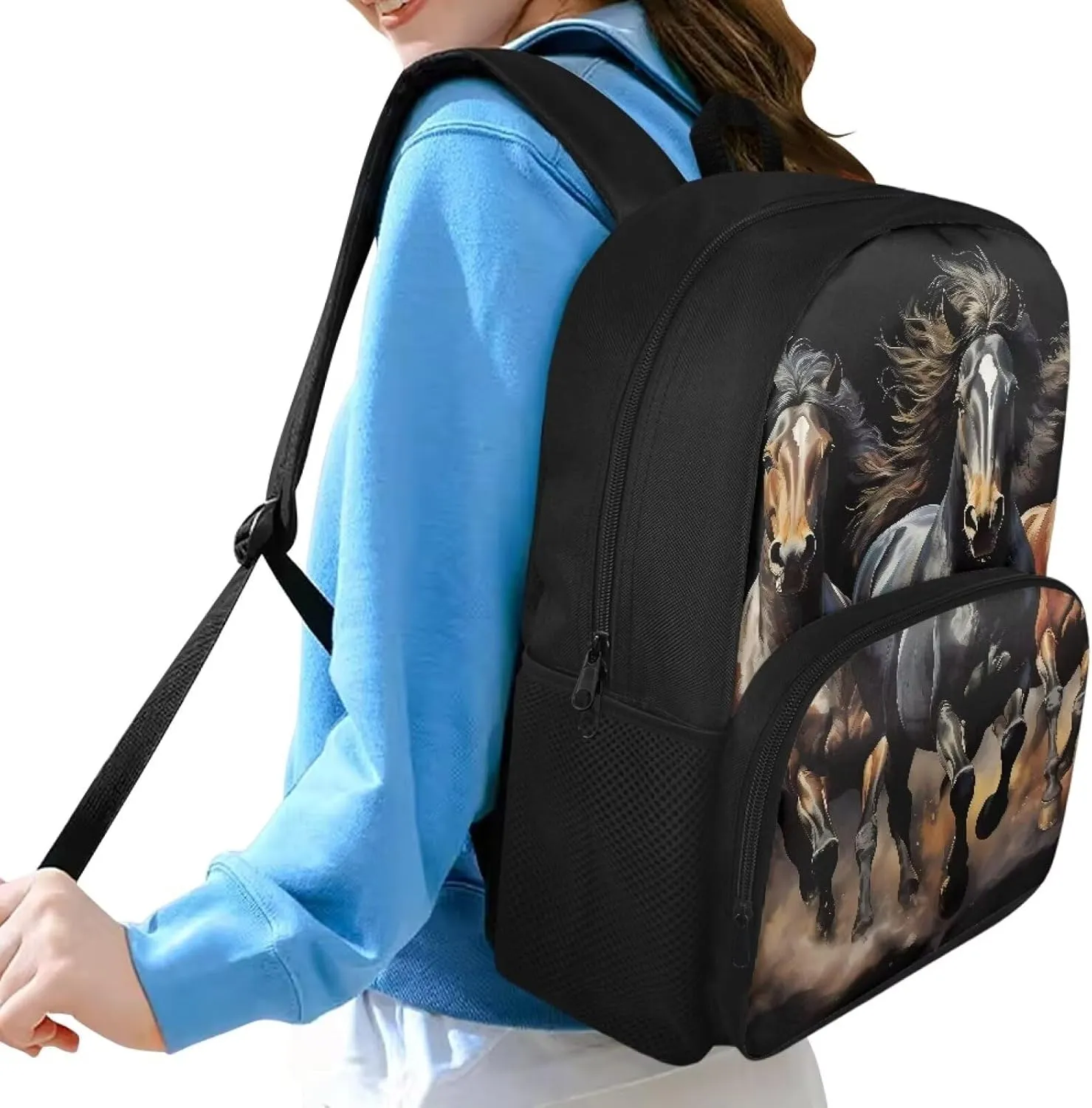 Horse School Backpack for Kids Bookbag for Teenagers Kids Primary Emergency School Bag Daypack Back to School Diaper Bags 17 Inch Backpacking Casual Kids Bookbag School Bag for Primary