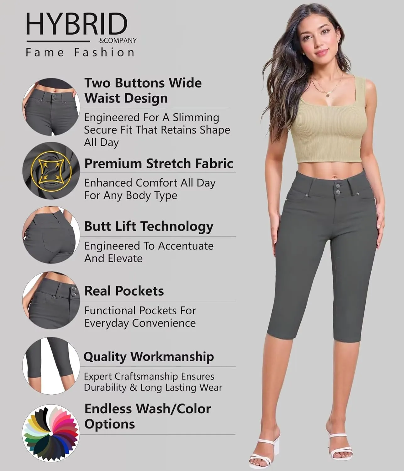 Hybrid & Company Women's Butt Lift V2 Super Comfy Stretch Denim Bermuda Shorts Capri