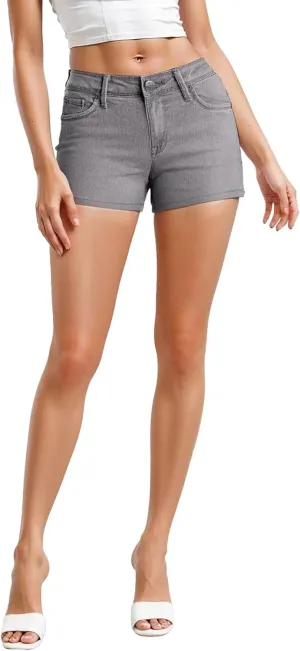 Hybrid & Company Womens Mid Rise Denim Stretchy Jean Shorts with Pockets