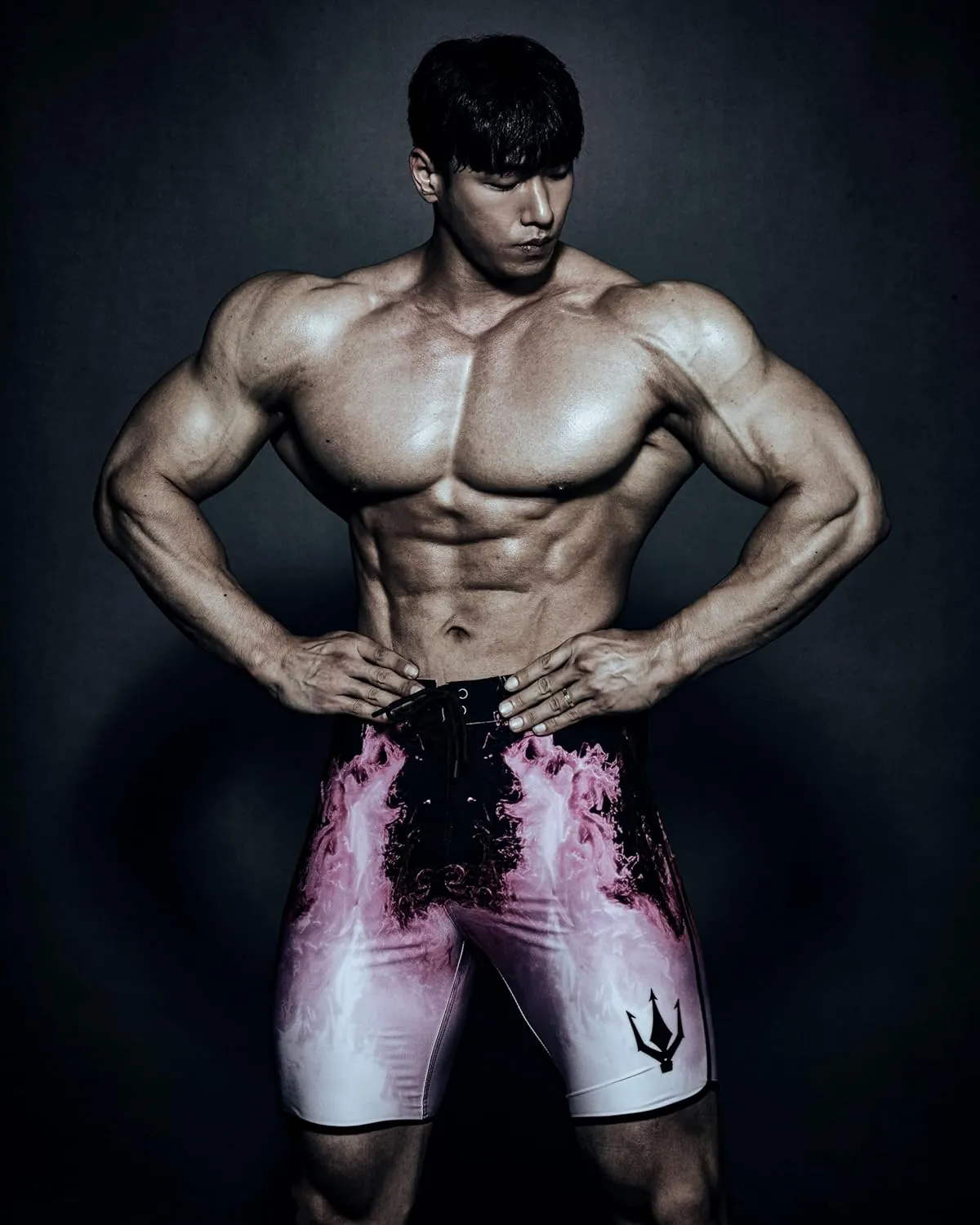 IFBB 15inch Mensphysique Board-Shorts Posing Trunks Competition (Pink_Blood) (28)