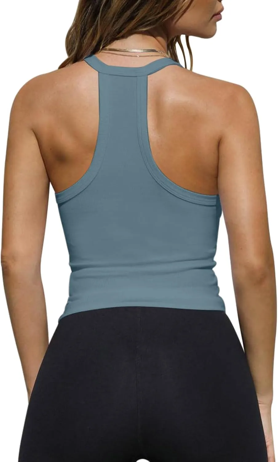 Imily Bela Womens Racerback Tank Tops Summer V Neck Ribbed Knit Yoga Workout Camisole Top