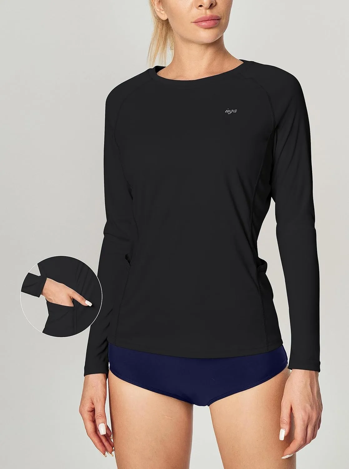 IUGA Rash Guard for Women UPF 50  SPF UV Protection Long Sleeve Workout Tops with Pockets Dry Fit Hiking Swim Shirt