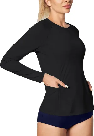 IUGA Rash Guard for Women UPF 50  SPF UV Protection Long Sleeve Workout Tops with Pockets Dry Fit Hiking Swim Shirt