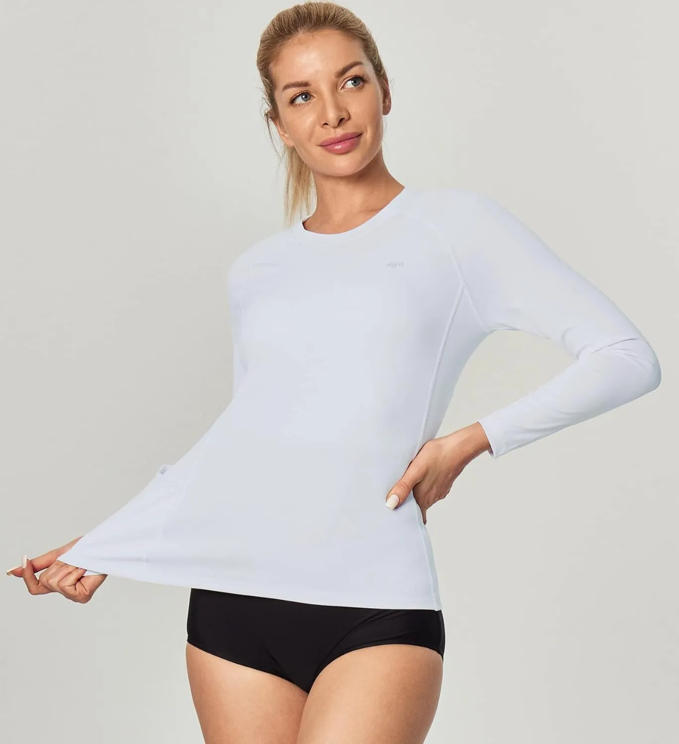 IUGA Rash Guard for Women UPF 50  SPF UV Protection Long Sleeve Workout Tops with Pockets Dry Fit Hiking Swim Shirt