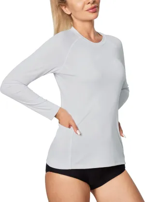 IUGA Rash Guard for Women UPF 50  SPF UV Protection Long Sleeve Workout Tops with Pockets Dry Fit Hiking Swim Shirt