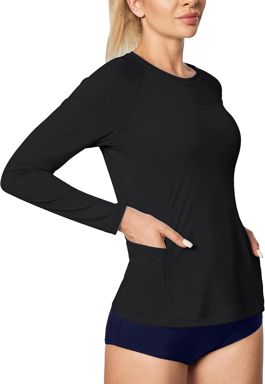 IUGA Rash Guard for Women UPF 50  SPF UV Protection Long Sleeve Workout Tops with Pockets Dry Fit Hiking Swim Shirt