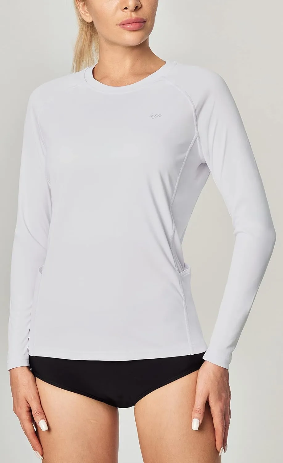 IUGA Rash Guard for Women UPF 50  SPF UV Protection Long Sleeve Workout Tops with Pockets Dry Fit Hiking Swim Shirt