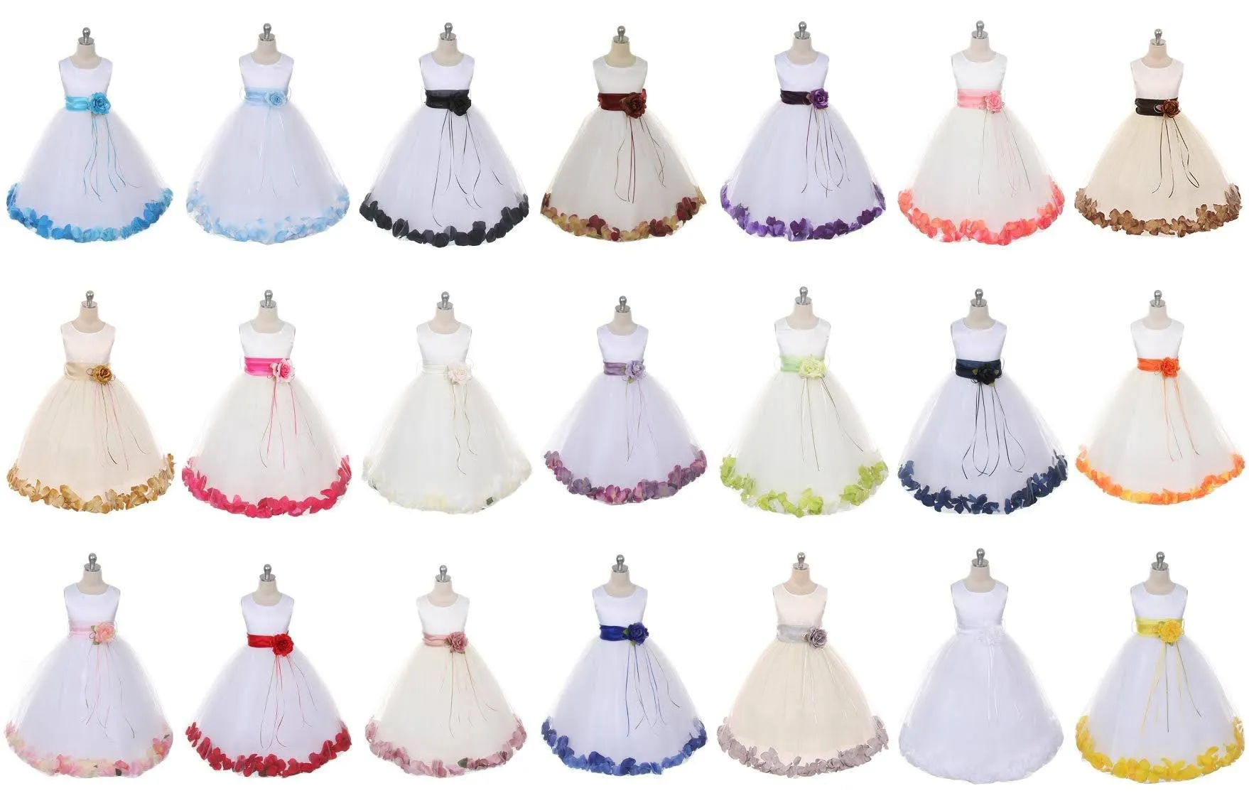 Ivory Satin Flower Petal Girls Dress with Organza Sash (2 of 2)