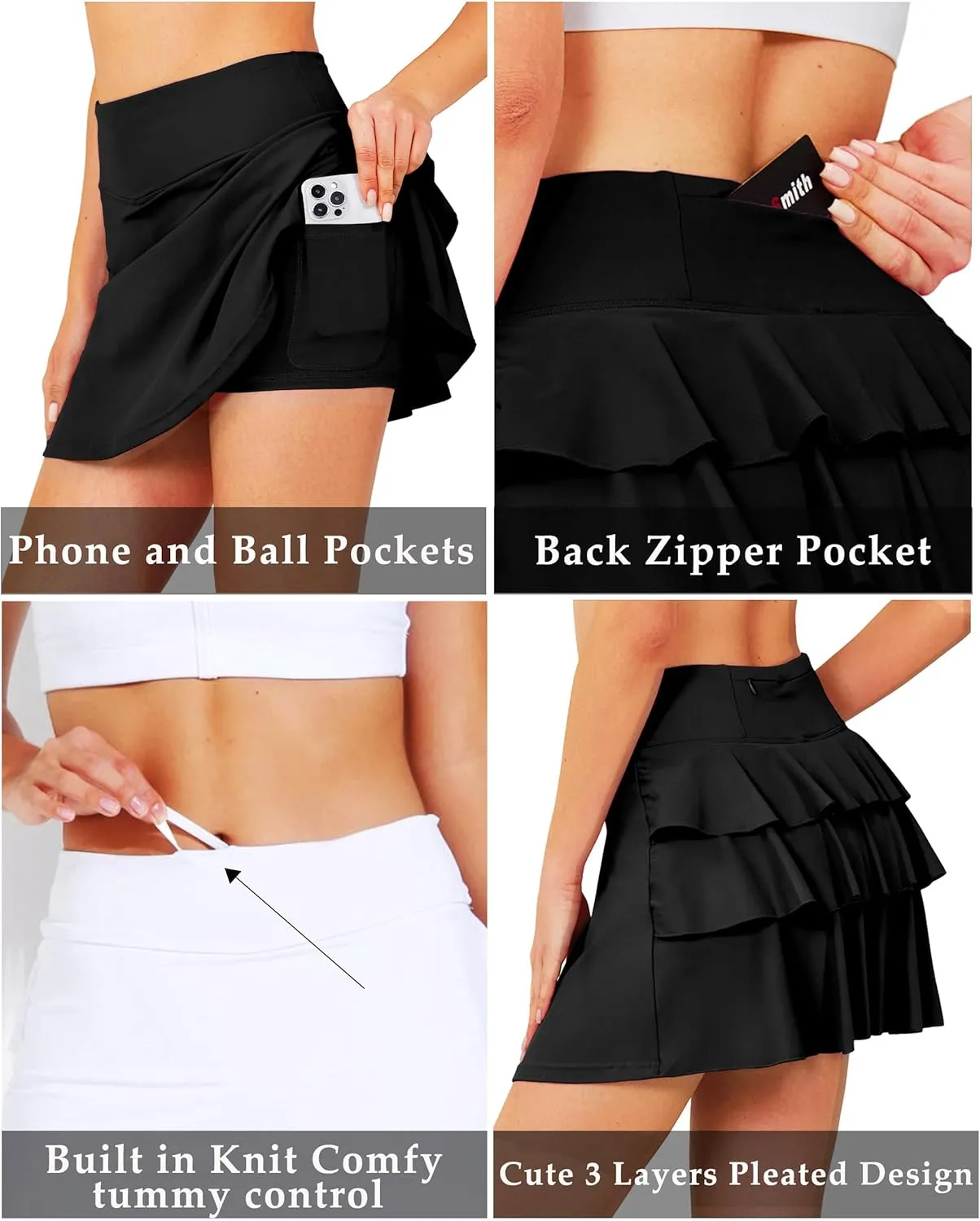 JACK SMITH Pleated Tennis Skirts for Women with Shorts 3 Pockets Golf Athletic Skort Tummy Control for Pickleball Running