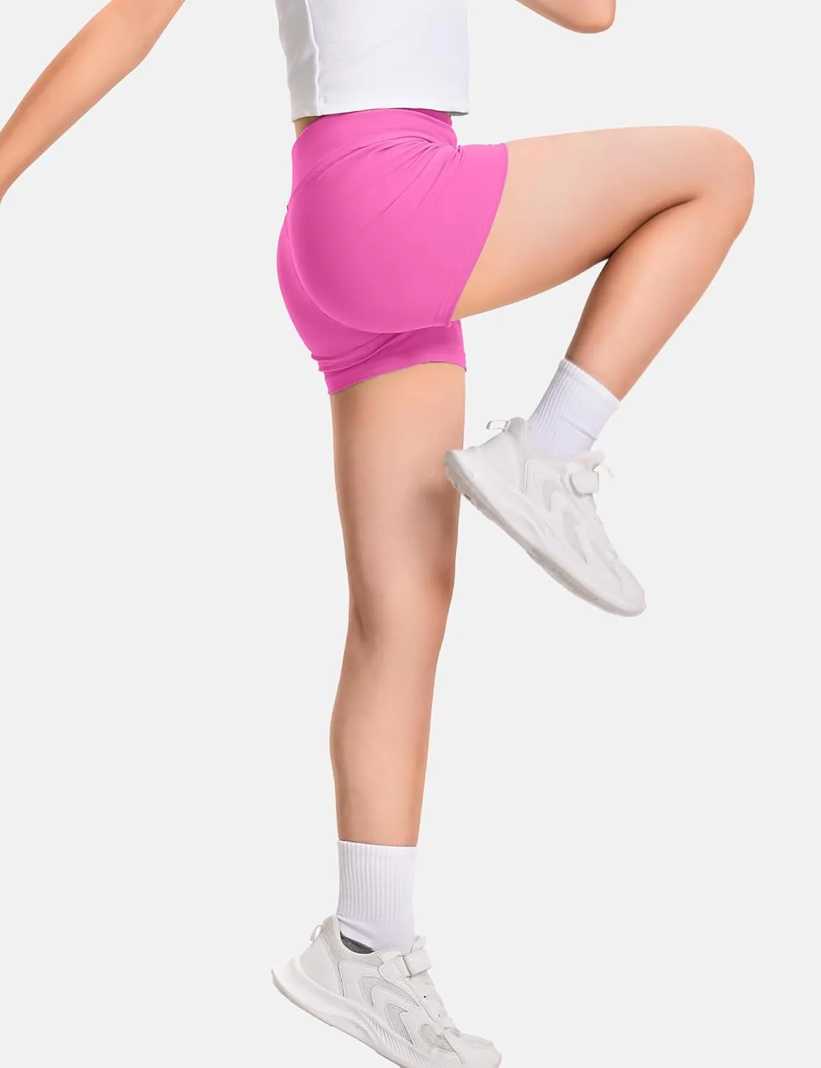 JOCMIC Girls Athletic Shorts Kids Dance High Waisted Yoga Short for Bike Gym Volleyball Running