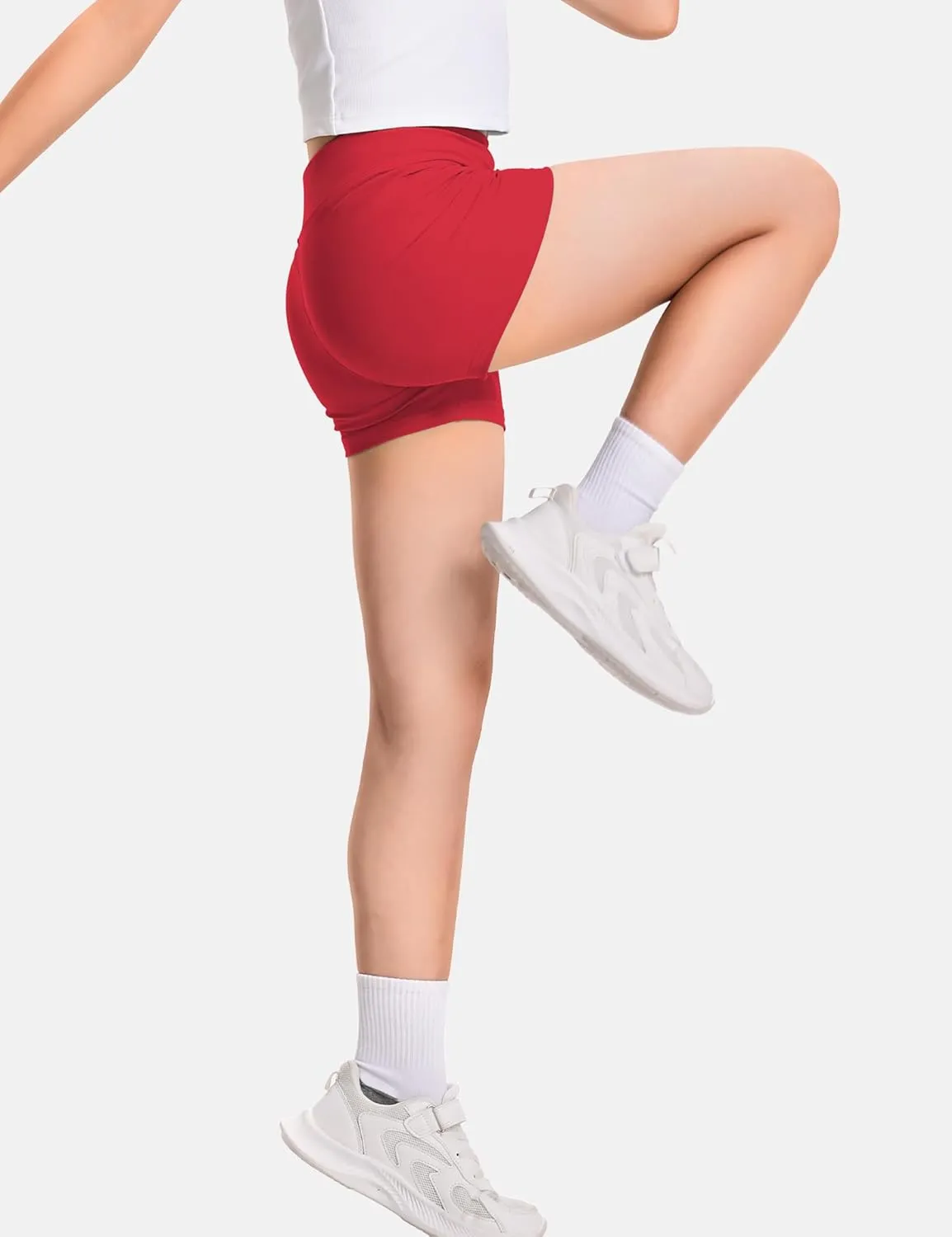 JOCMIC Girls Athletic Shorts Kids Dance High Waisted Yoga Short for Bike Gym Volleyball Running