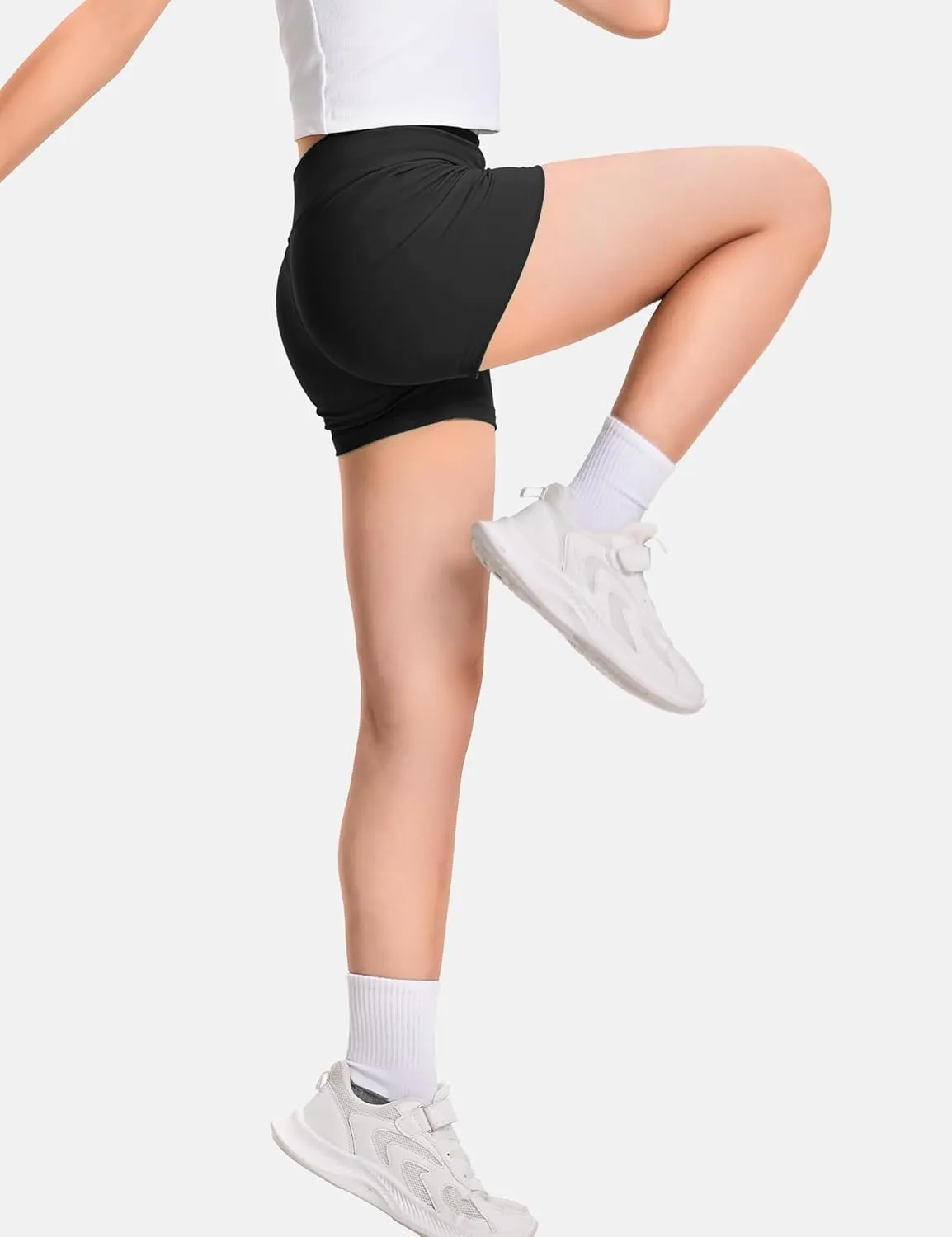 JOCMIC Girls Athletic Shorts Kids Dance High Waisted Yoga Short for Bike Gym Volleyball Running