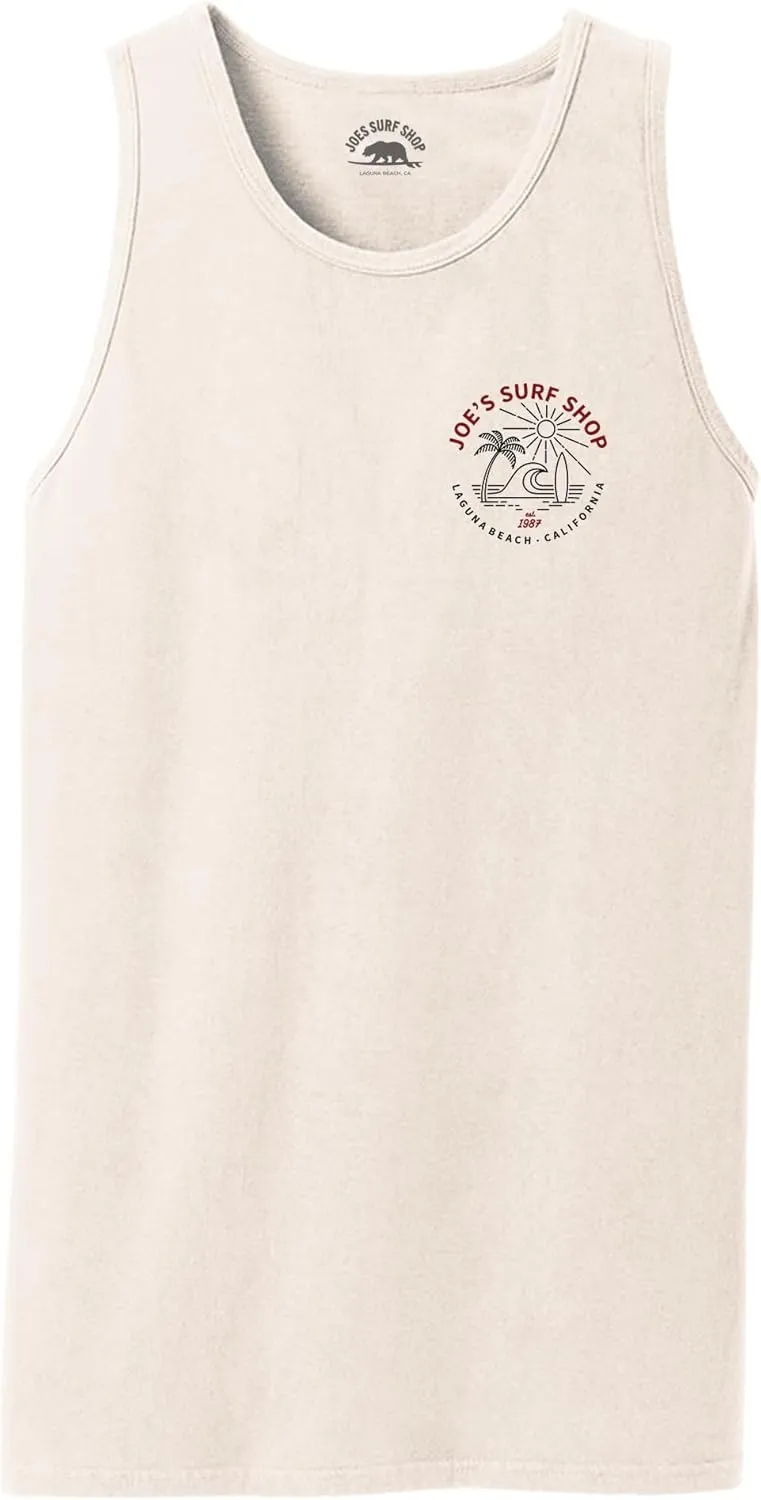JOES SURF SHOP Mens Graphic Logo Collection Beach Wash Garment-Dyed Tank Tops in S-4XL