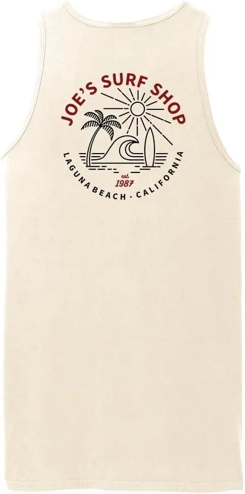 JOES SURF SHOP Mens Graphic Logo Collection Beach Wash Garment-Dyed Tank Tops in S-4XL