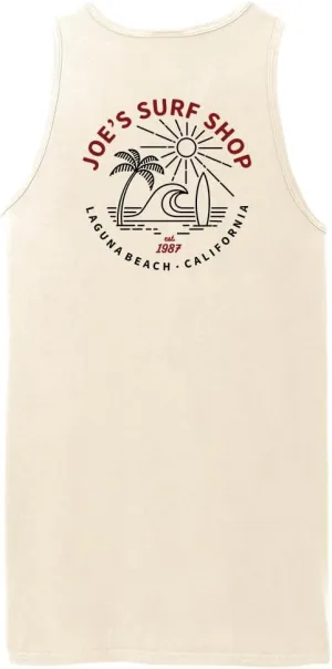 JOES SURF SHOP Mens Graphic Logo Collection Beach Wash Garment-Dyed Tank Tops in S-4XL