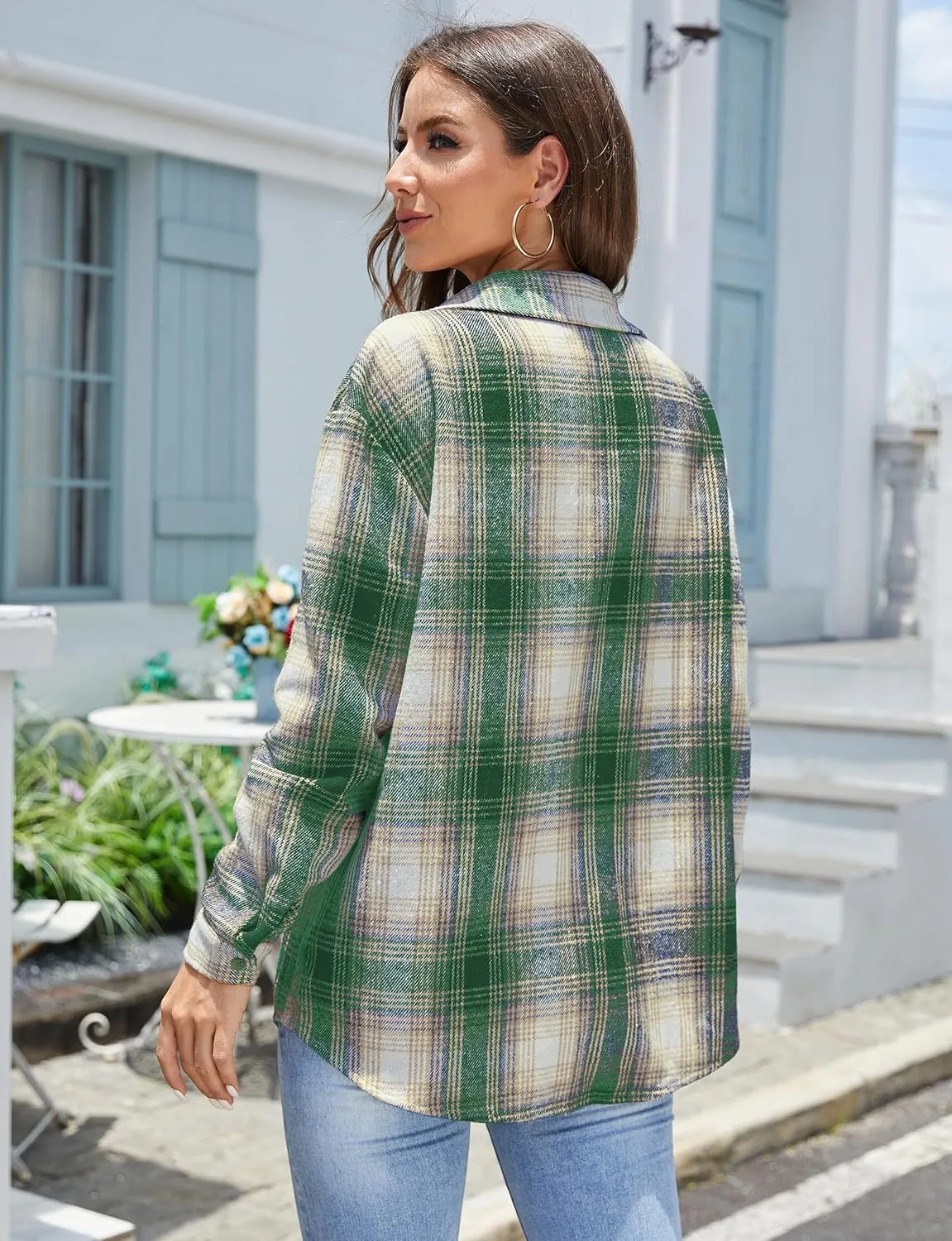 Jouica Womens 2024 Fall Clothes Plaid Shacket Jacket Long Sleeve Button Down Flannel Shirts Fashion Blouse