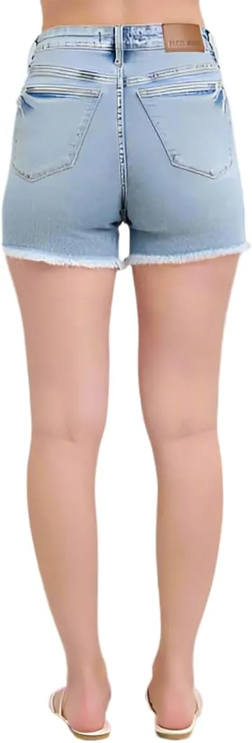 Judy Blue Tummy Control Raw Fray Hem Denim Shorts