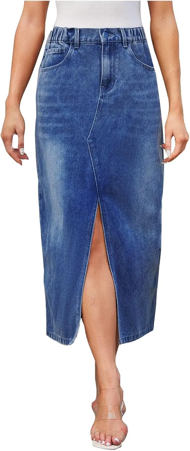 Juniors Skirt for Women Denim Maxi Long Western Slit Plain Skorts 2025