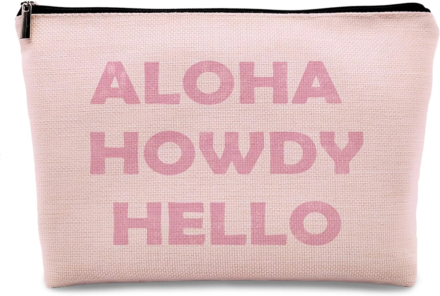 kdqua Pink Western Cowgirl Howdy Makeup Bag, Trendy Western Coastal Cowgirl Preppy Aloha Howdy Hello Linen Cosmetic Bag Zipper Pouch Travel Toiletry Bag, Teens Girls Gifts for Women Sister