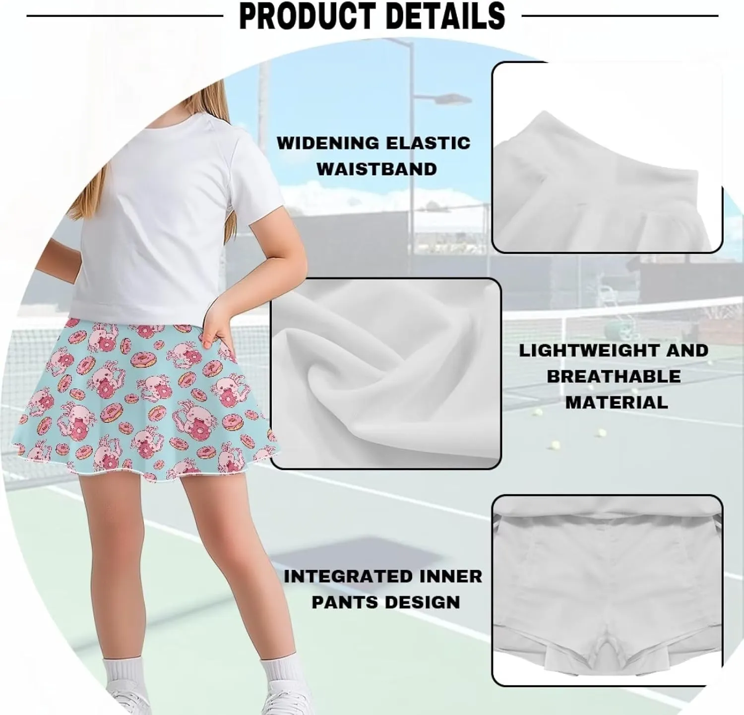 Kids Athletic Skirt with Liner Shorts for Back to School Everyday Casual Outdoor Running Machine Washable