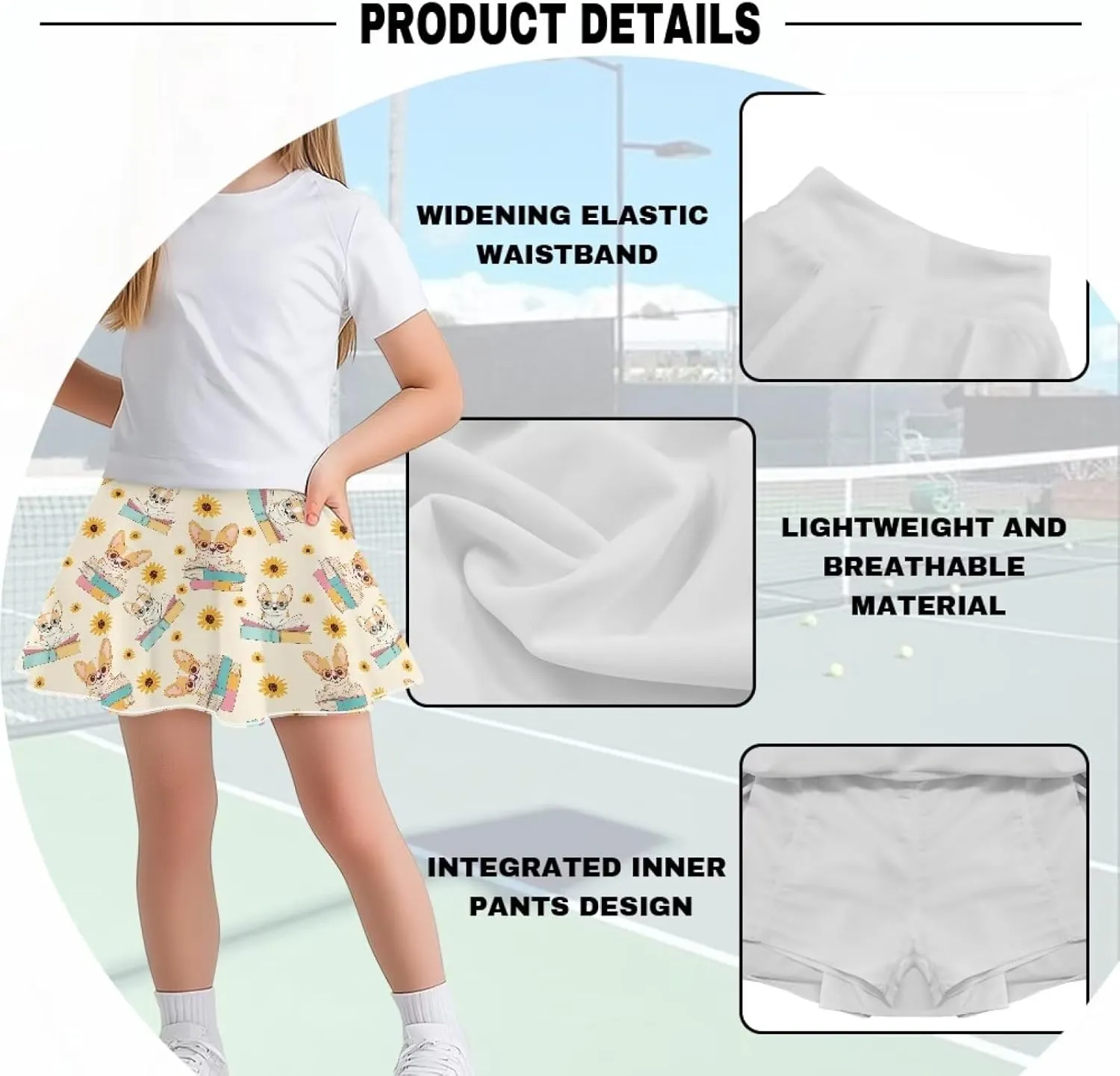 Kids Athletic Skirt with Liner Shorts for Back to School Everyday Casual Outdoor Running Machine Washable