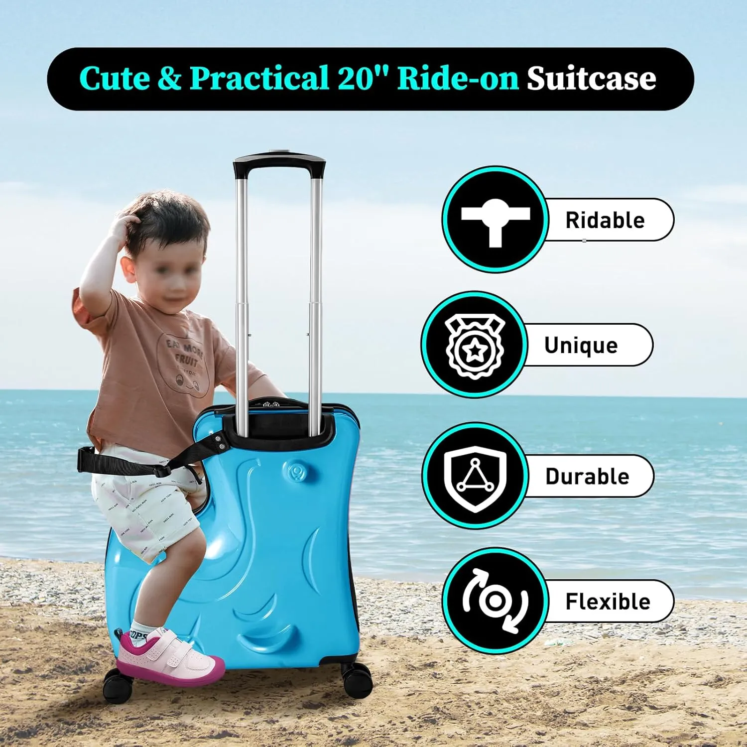 Kids Suitcases for Girls, Rideable Suitcase High-Capacity Three Digit Password Lock Comes with Cartoon Stickers Used for Storing Children's Clothes and Other Items (blue)