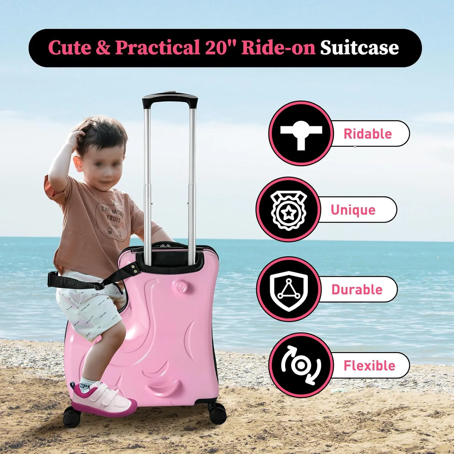 Kids Suitcases for Girls, Rideable Suitcase High-Capacity Three Digit Password Lock Comes with Cartoon Stickers Used for Storing Children's Clothes and Other Items (pink)