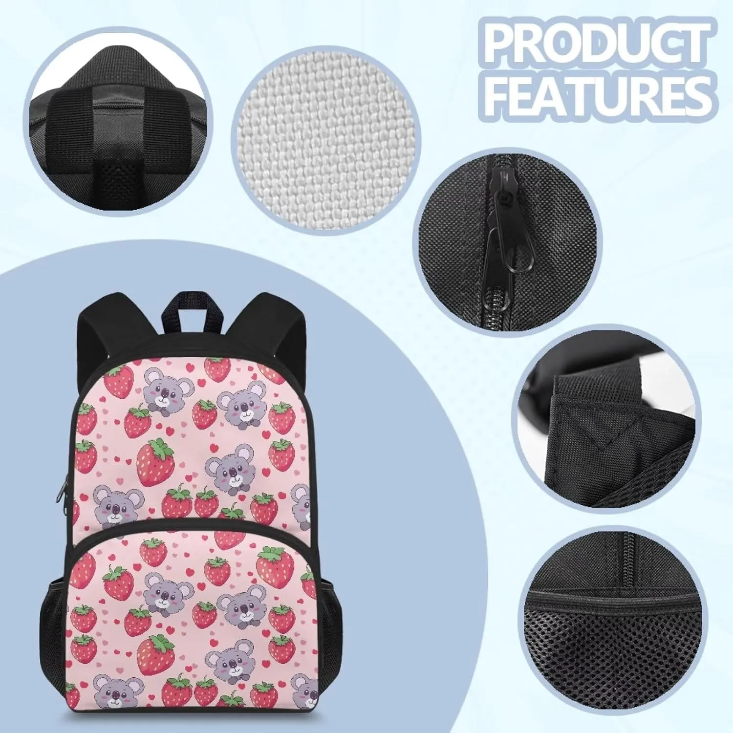 Koala Backpack Schoolbag for Boys Girls Strawberry Preschool Elementary School Backpack Lightweight School Bags Bookbags Soft Backing School Bag Satchel Cute Bookbag for Kids