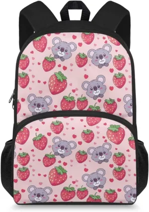 Koala Backpack Schoolbag for Boys Girls Strawberry Preschool Elementary School Backpack Lightweight School Bags Bookbags Soft Backing School Bag Satchel Cute Bookbag for Kids