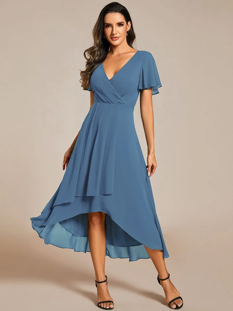 Lana | Pleated Chiffon Ruffles Sleeve Midi Bridesmaid Dress