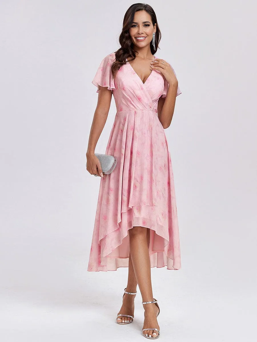 Lana | Pleated Chiffon Ruffles Sleeve Midi Bridesmaid Dress