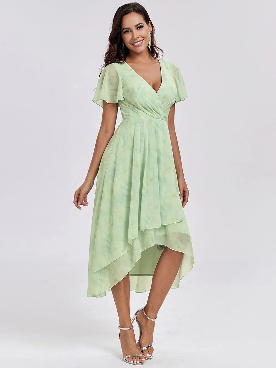Lana | Pleated Chiffon Ruffles Sleeve Midi Bridesmaid Dress