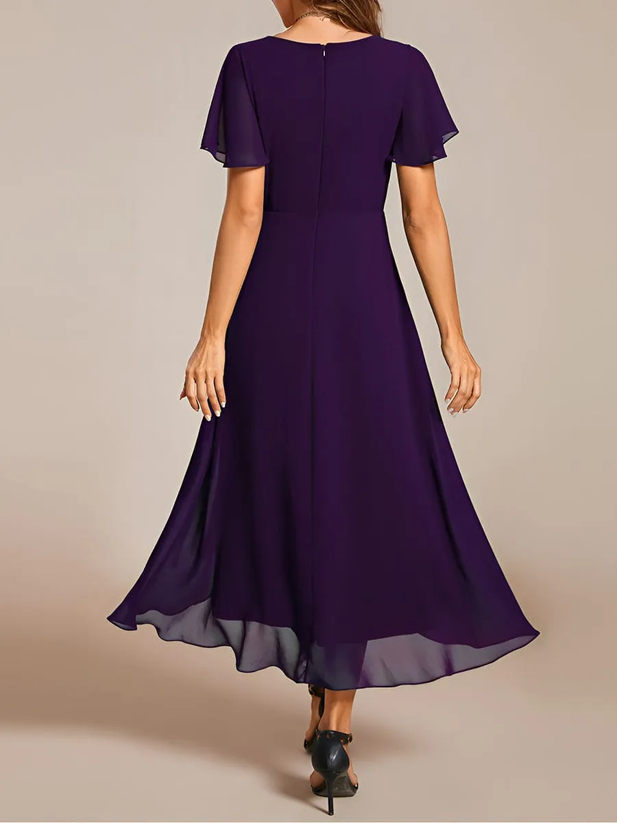 Lana | Pleated Chiffon Ruffles Sleeve Midi Bridesmaid Dress