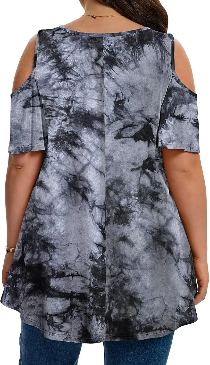 LARACE Plus Size Cold Shoulder Tops for Women Short Sleeve Tunics Shirts Loose Summer Clothes Blouses to Wear with Leggings