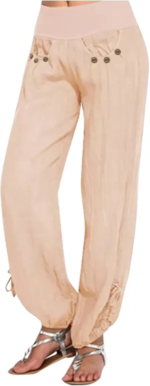 LCMTWX Vacation Outfits for Women Fashion Women Buttons Solid Leg Wide and Casual Plus Size Pants Summer Pants Casual Pants