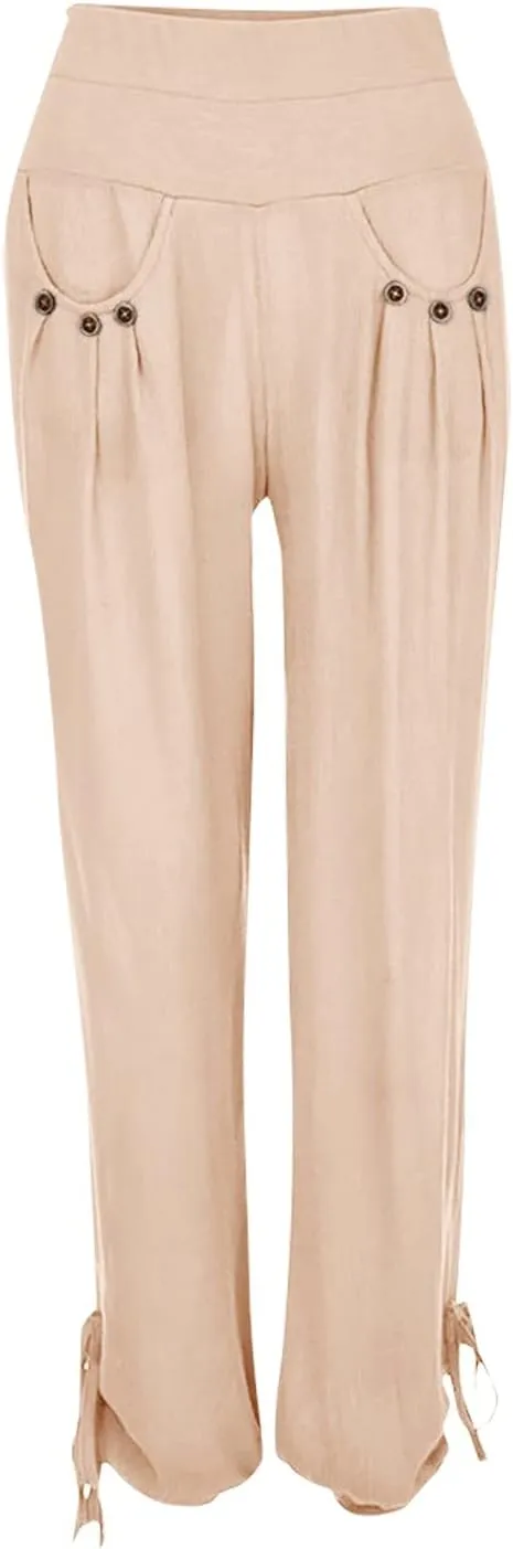 LCMTWX Vacation Outfits for Women Fashion Women Buttons Solid Leg Wide and Casual Plus Size Pants Summer Pants Casual Pants