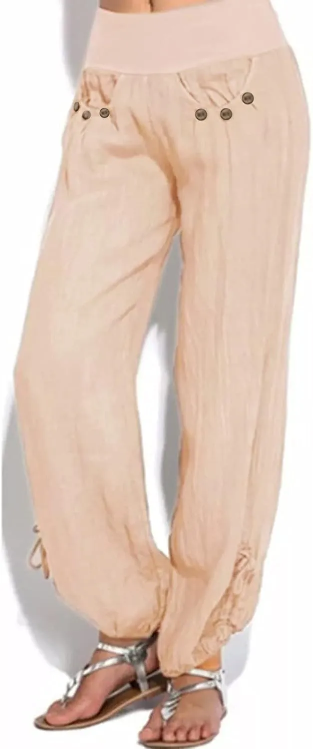 LCMTWX Vacation Outfits for Women Fashion Women Buttons Solid Leg Wide and Casual Plus Size Pants Summer Pants Casual Pants