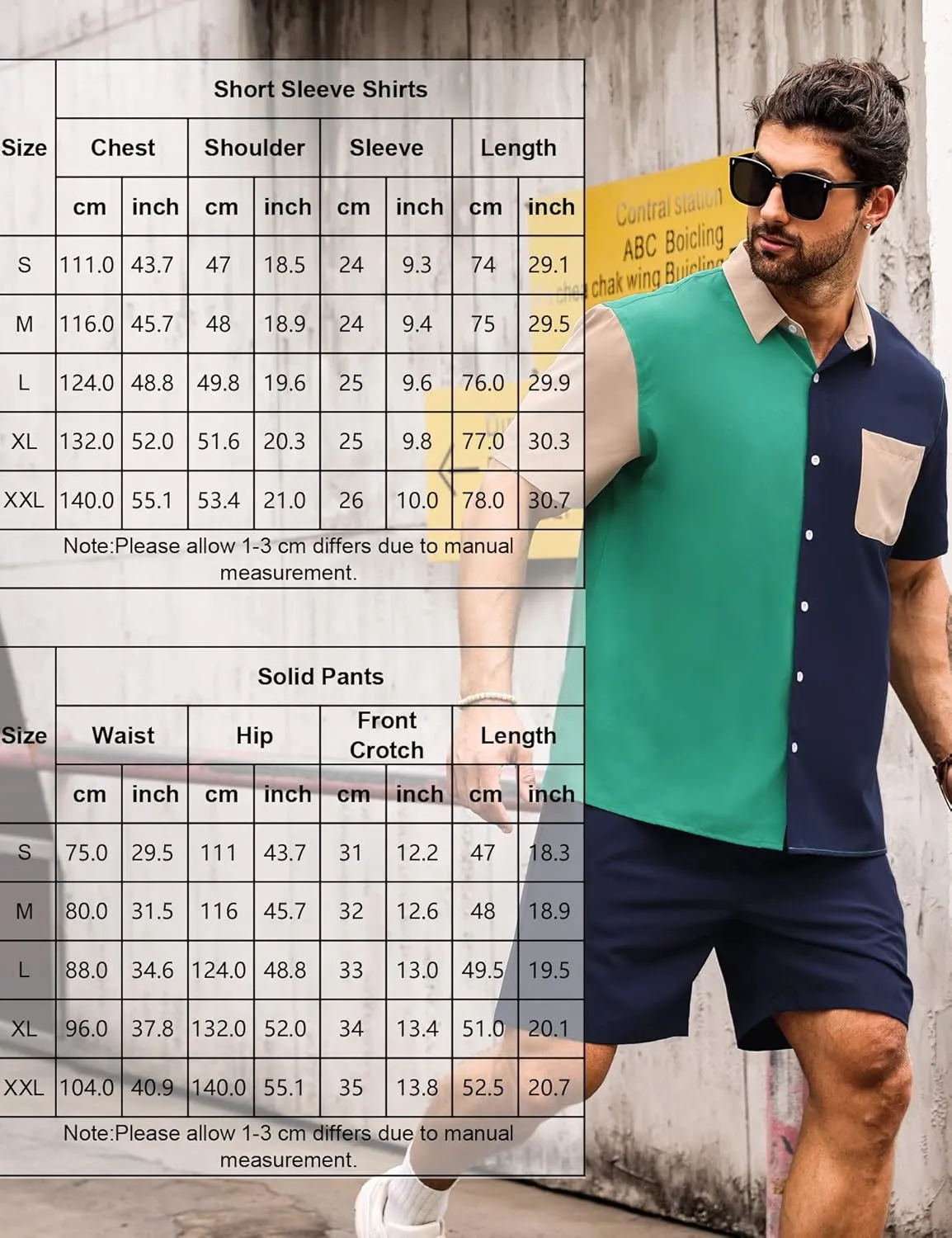 LecGee Men Summer Casual Short Sets Contrast Short Sleeve Button Down Shirt and Shorts Set 2 Piece Outfits Tracksuit