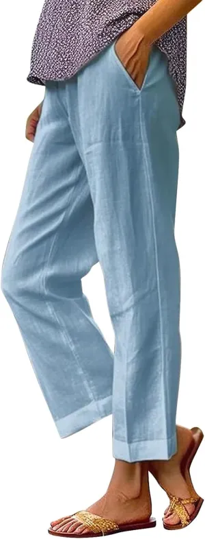 Leggings with Pockets for Women Pants Long Drawstring Linen Women Waist High Waisted Wide Leg Long Lounge Trousers