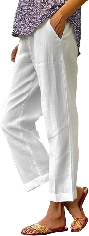 Leggings with Pockets for Women Pants Long Drawstring Linen Women Waist High Waisted Wide Leg Long Lounge Trousers