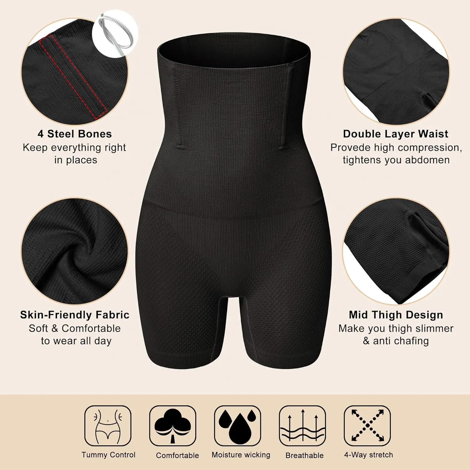 Lelinta Shapewear Shorts For Women Tummy Control High Waist Body Shaper Compression Thigh Slimmer Butt Lifter Panties