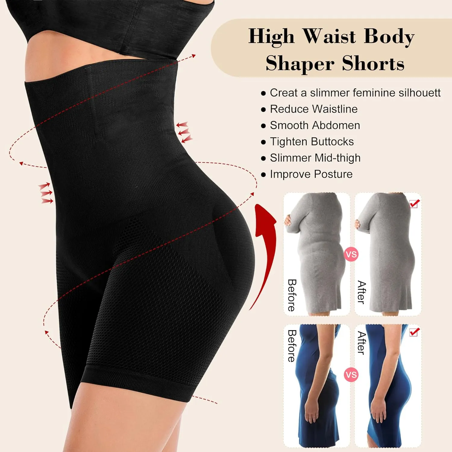 Lelinta Shapewear Shorts For Women Tummy Control High Waist Body Shaper Compression Thigh Slimmer Butt Lifter Panties