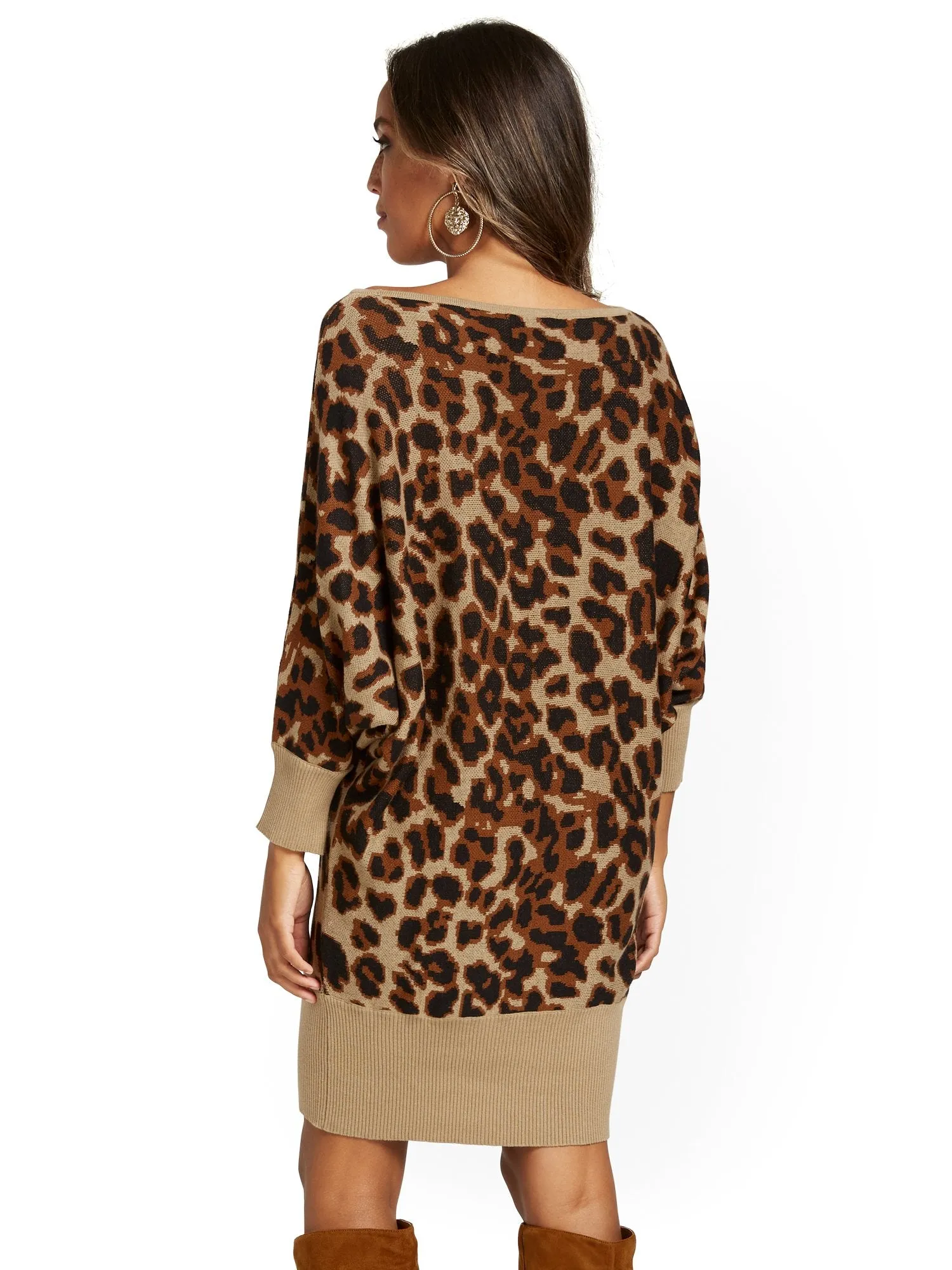 Leopard-Print Dolman Sweater Dress