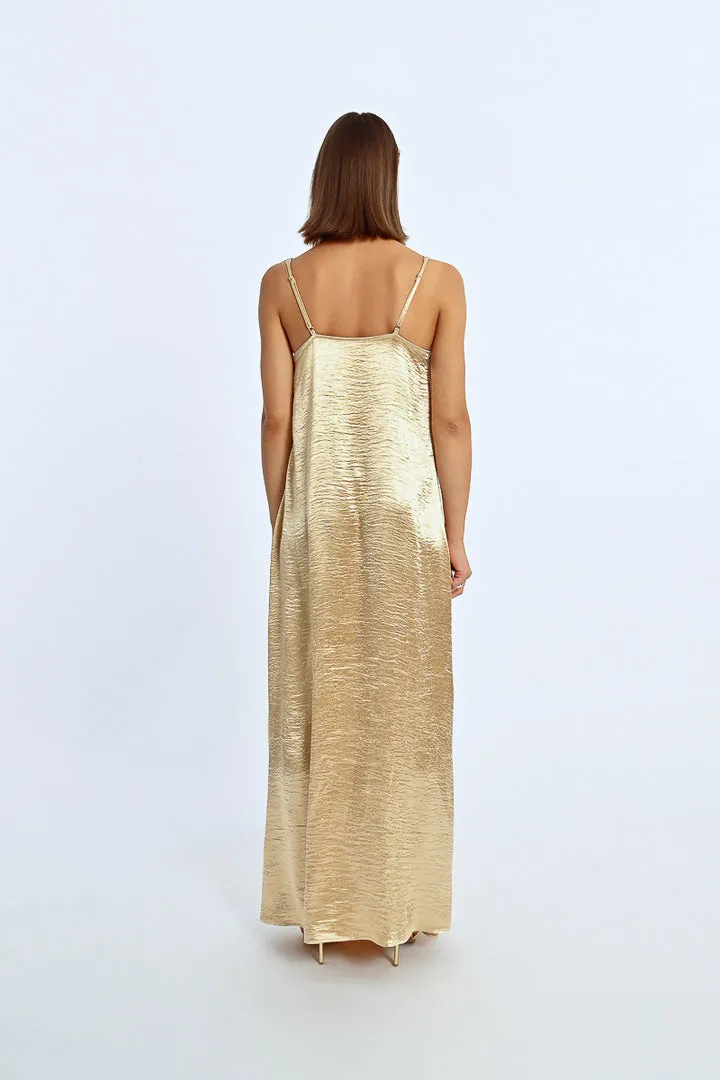 Lili Sidonio Strappy Gold Metallic Dress