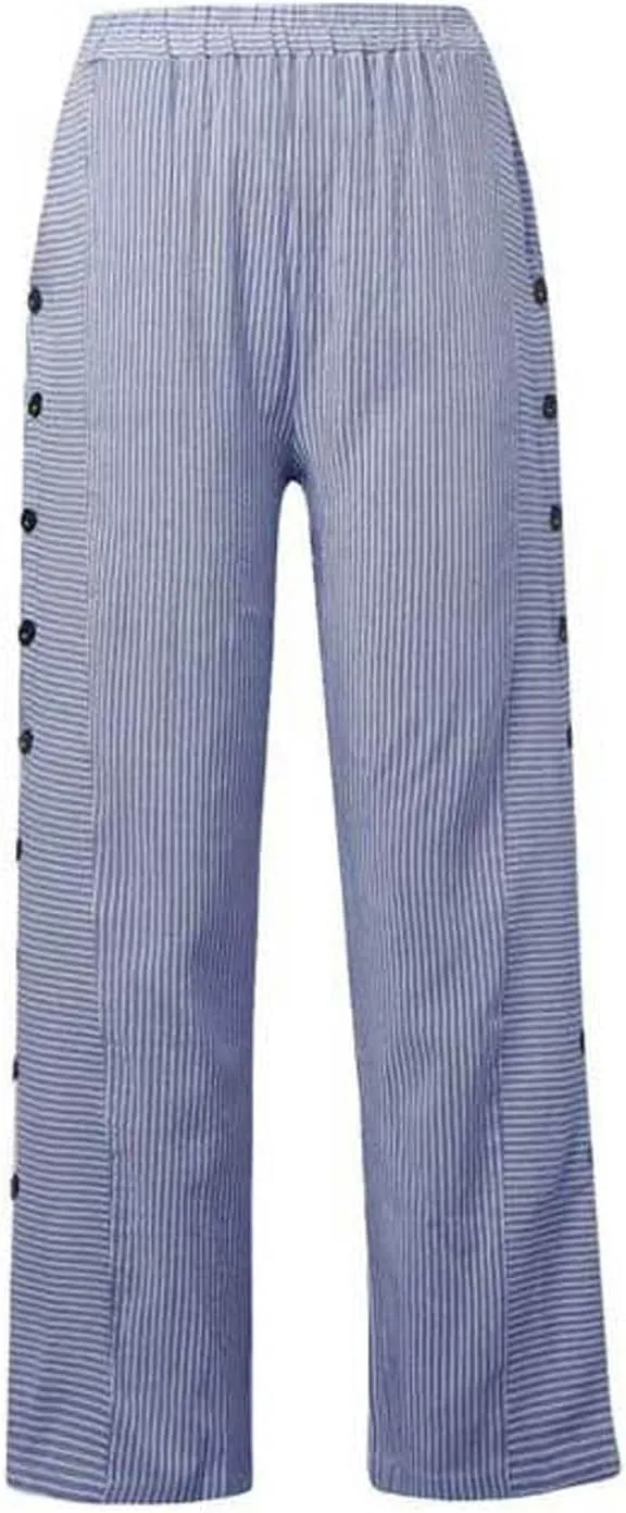 Linen Capri Pants for Women Striped Button Side High Waisted Wide Leg Pants Trendy Casual Beach Pants Summer Trousers