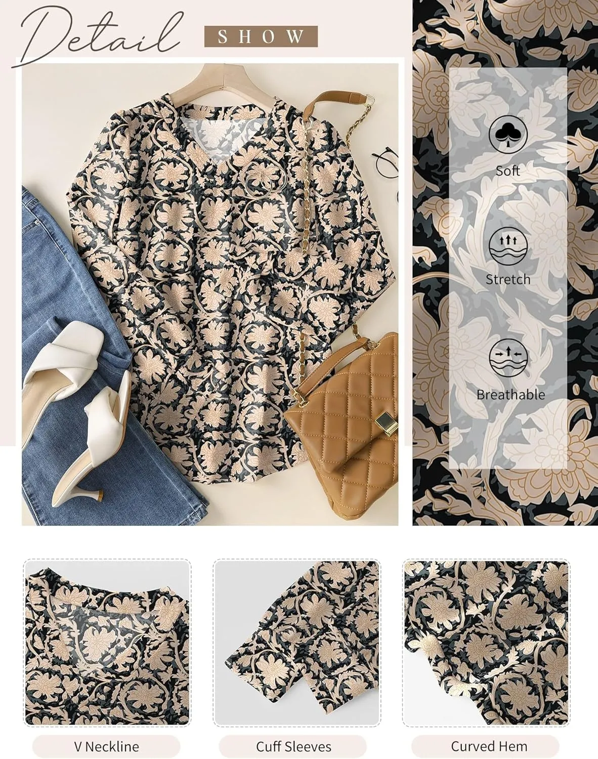 LOMON Womens Long Sleeve Tops Fall V-Neck Blouses Dressy Casual Puff Sleeve Textured T-Shirts Eyelet Tunic