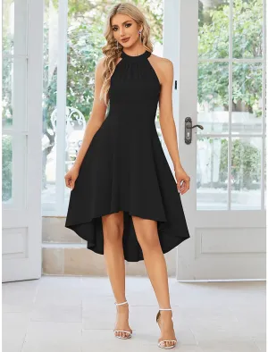 Luolandi A-Line Wedding Guest Dresses Casual Dress Party Wear Wedding Party Asymmetrical Sleeveless Halter Neck Stretch Fabric with Pleats